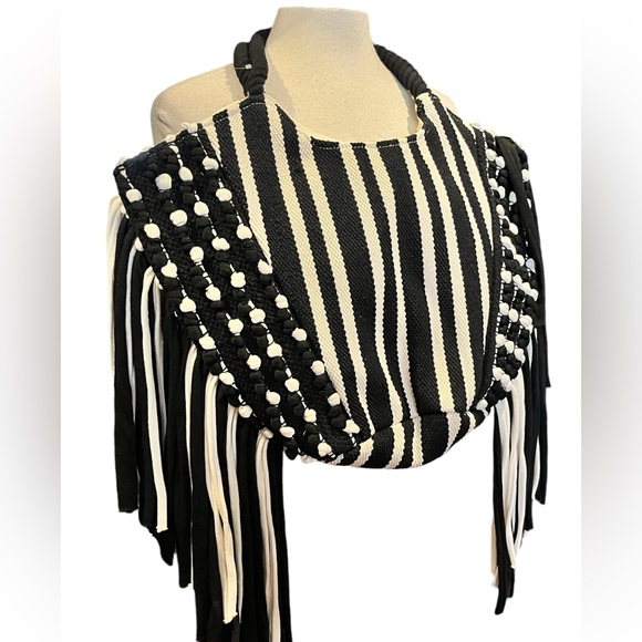 Vintage Black and white cotton macrame boho bag - Picture 3 of 16